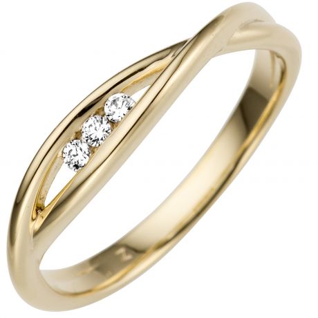 Geelgouden ring open met 3x diamant