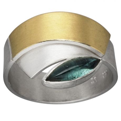 Zilveren ring met geelgoud en edelsteen