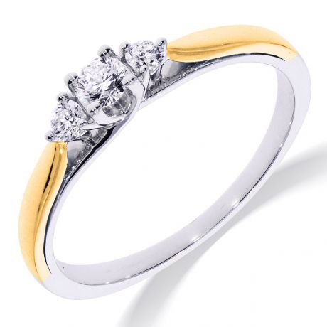 Bicolor gouden ring met 3 chatons met diamant