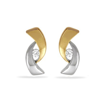  Bicolor gouden oorstekers 2 boogjes met diamant